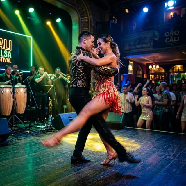 Danseurs de salsa colombienne en plein mouvement rapide style Cali